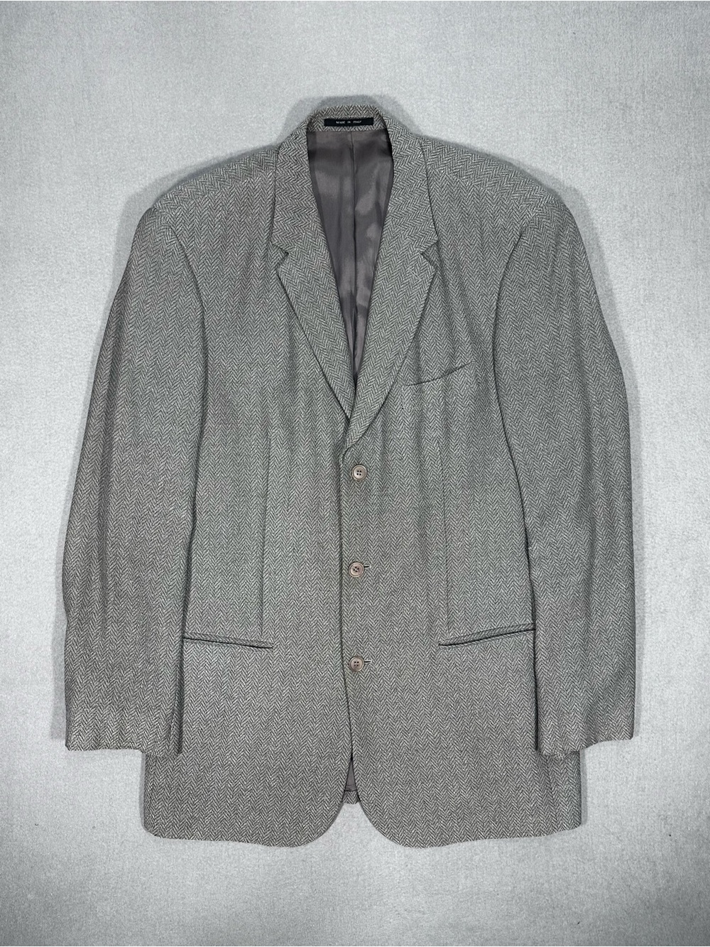 Men’s Large Emporio Armani Blazer Gray Herringbone Wool Sport Coat Made Italy